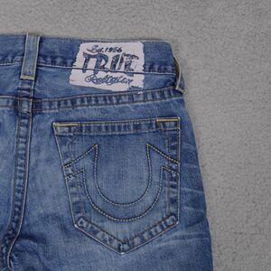 True Religion Mens Size 31 Bobby Distressed Cut Off Jean Shorts Blue